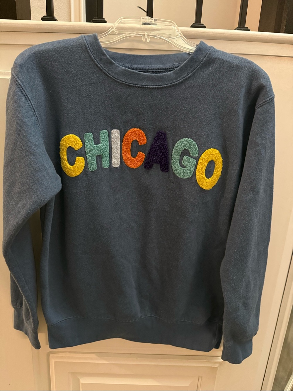 Blue Crewneck Sweatshirt‎ with Multicolor Chenille 'CHICAGO' Letters